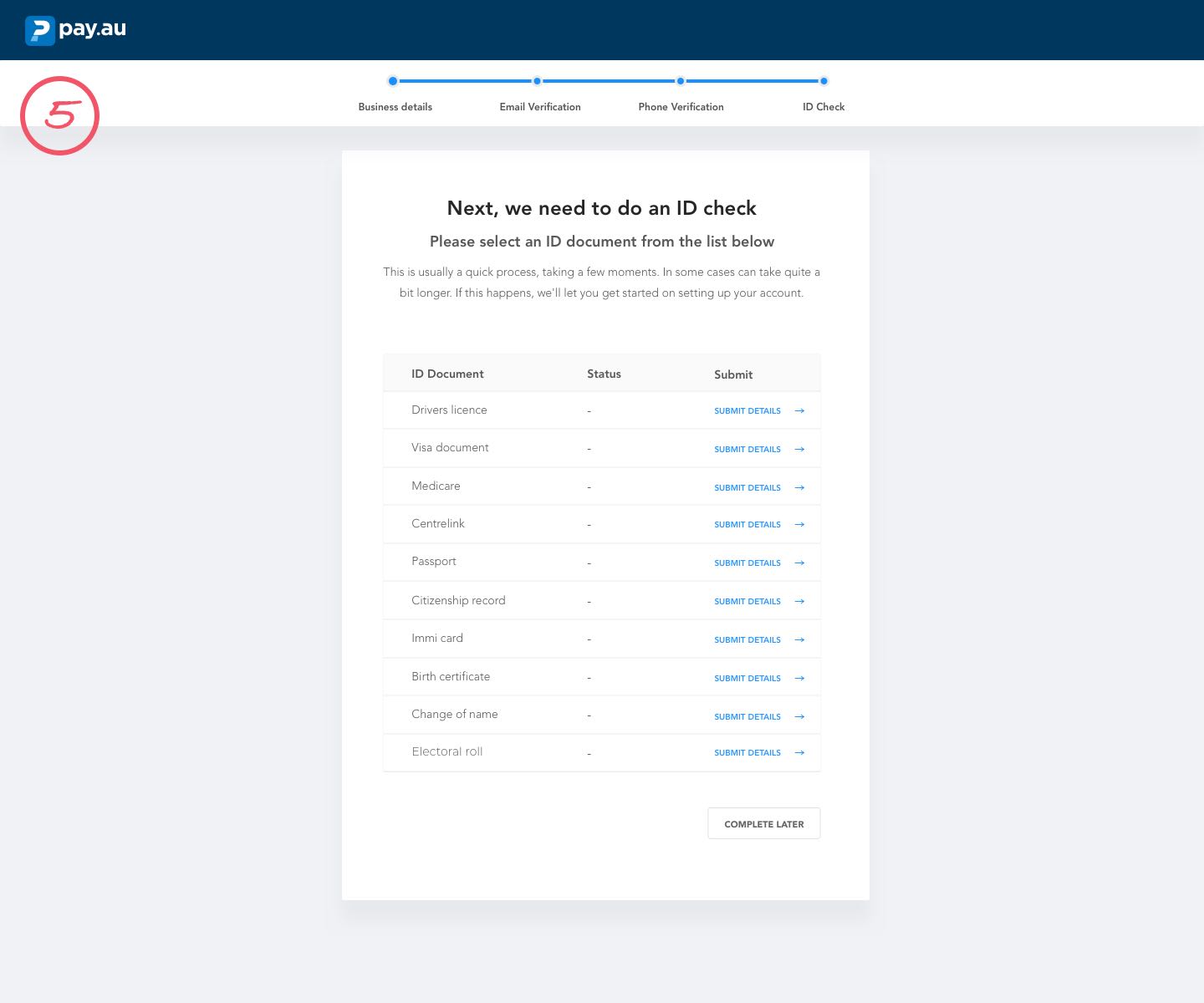 pay au onboarding screenshot